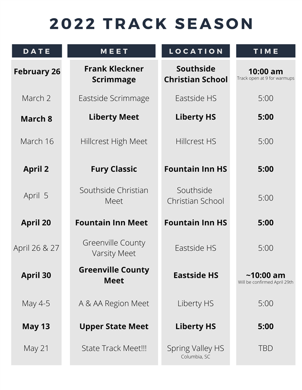 2022 Track and Field Meet Schedule 2022 Track and Field Meet Schedule
